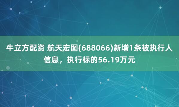 牛立方配资 航天宏图(688066)新增1条被执行人信息，执行标的56.19万元